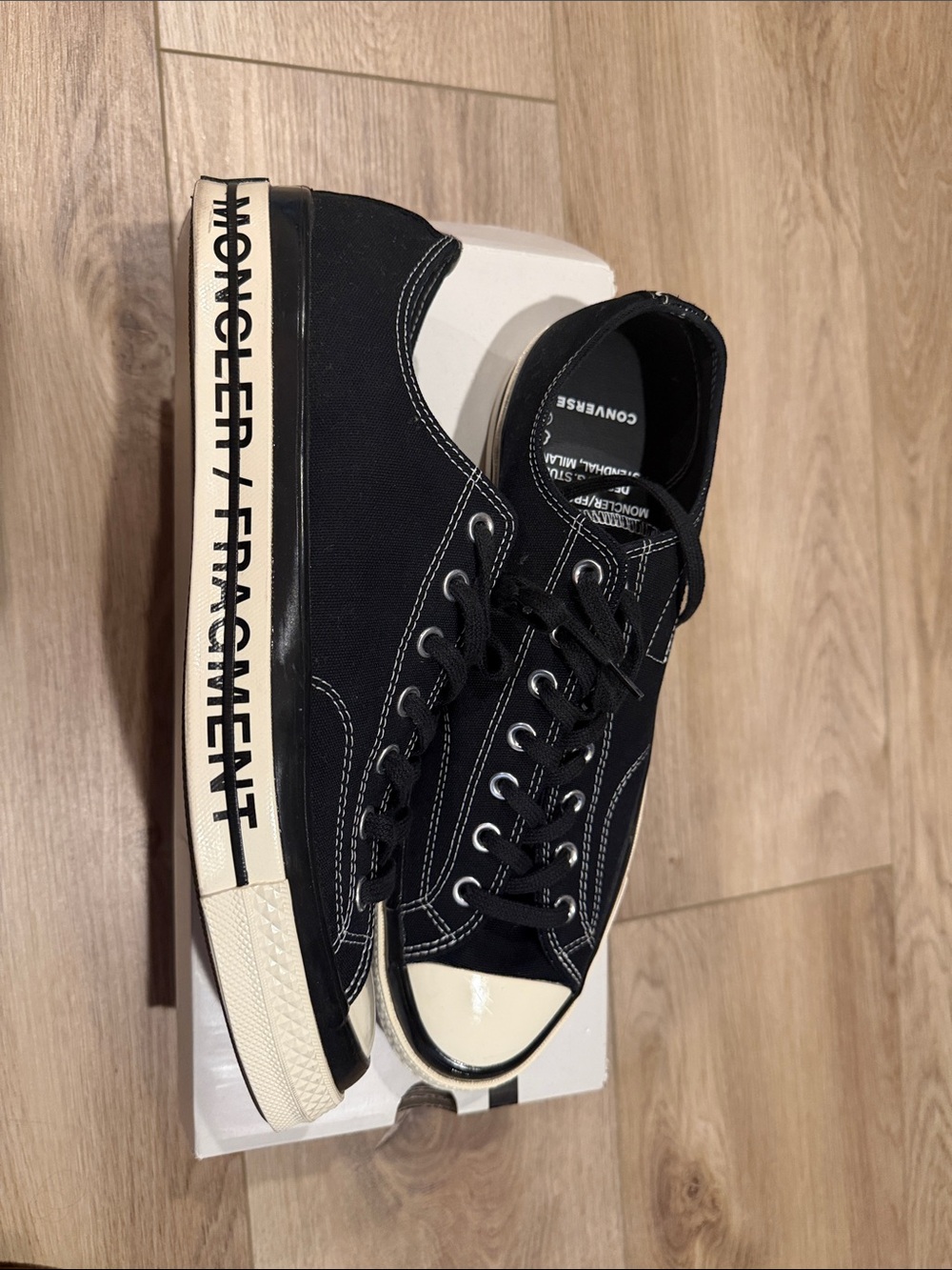 Moncler Black Low-Top Canvas Sneakers with White Toe Cap - Picture 3 of 6